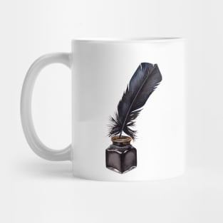 Quill and ink, watercolour painting Mug